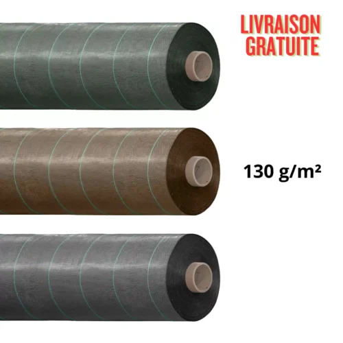 Toile de paillage marron, vert ou noire130 g/m² – Largeur de 1,05 m à 5,25 m.